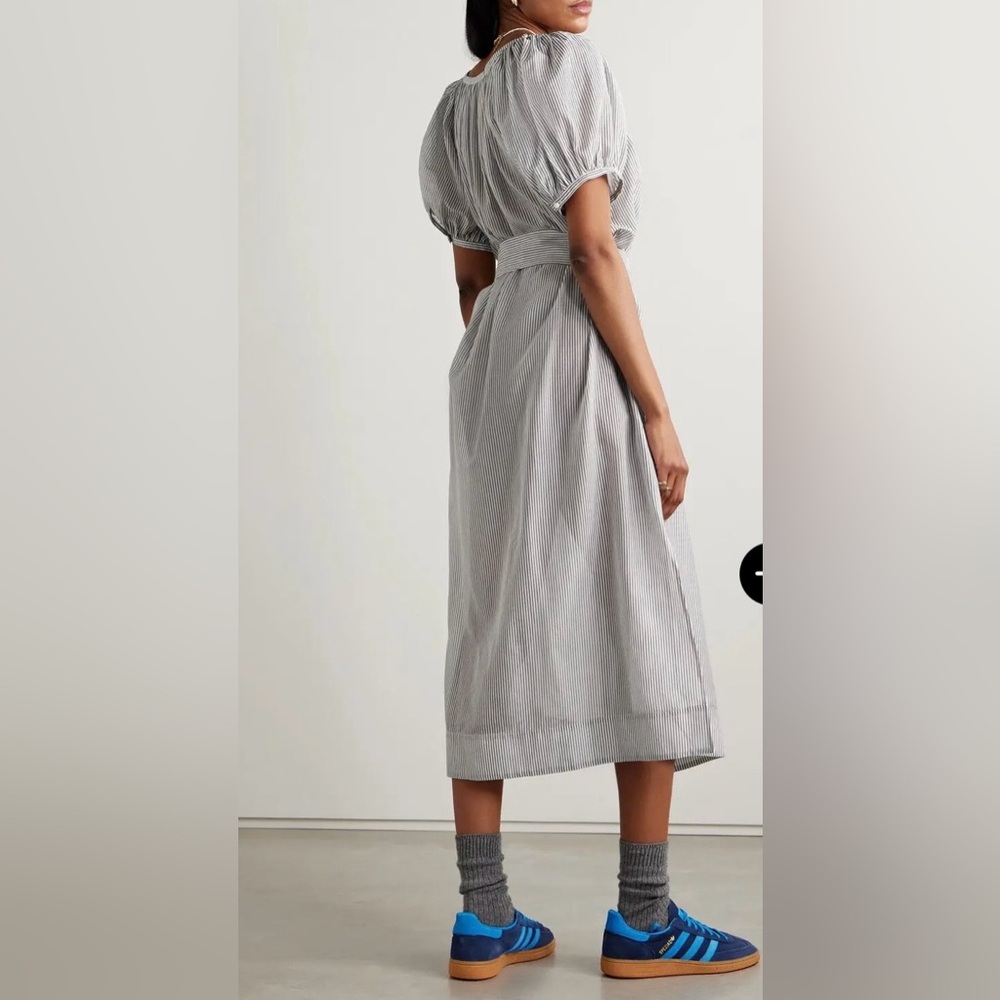 DÔEN Juno Belted Striped Brighton Midi Dress, Puff Sleeve, Cottagecore, Belt, XS - Picture 3 of 15